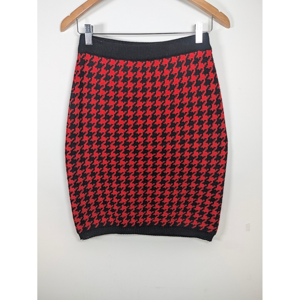 Vintage 90 Saks Fifth Avenue Womens The Works Houndstooth Wool Blend Red Black S